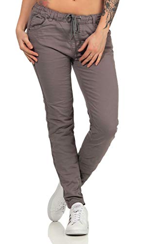 FRESH MADE Damen Stretch Hose Jeans-Optik LFM-130/LUS-134/LFM-147 Boyfriend Look Taupe M von FRESH MADE