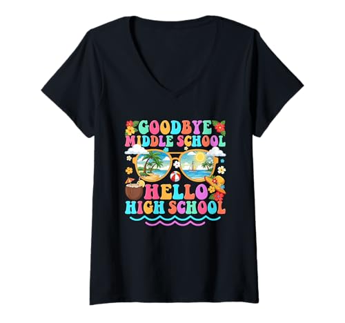 Damen Auf Wiedersehen Mittelschule Hallo High School T-Shirt mit V-Ausschnitt Damen Auf Wiedersehen Mittelschule Hallo High School T-Shirt mit V-Ausschnitt von Fresh Start Designs
