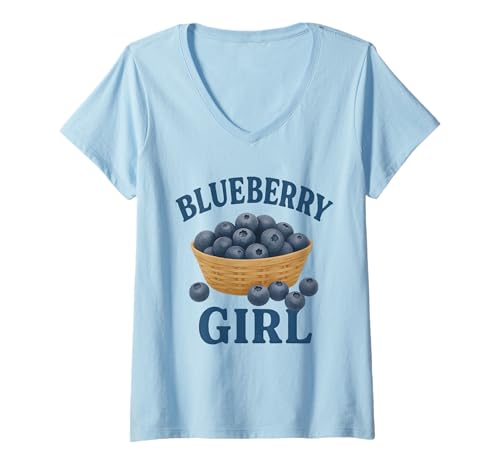 Damen Blaubeerfrucht-ästhetisches Design für Mädchen und Frauen T-Shirt mit V-Ausschnitt Damen Blaubeerfrucht-ästhetisches Design für Mädchen und Frauen T-Shirt mit V-Ausschnitt von Fresh Summer Blueberries Girly Design