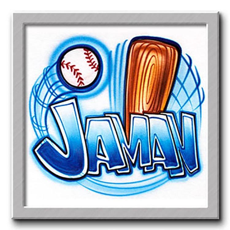 Airbrush T-Shirt Baseball Fledermaus Softball Dein Name/Wort von FreshAirShirts