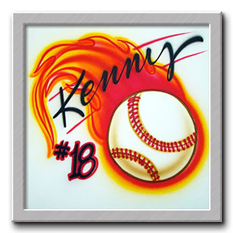 Airbrush T-Shirt Baseball Softball Flammen Dein Name/Wort von FreshAirShirts