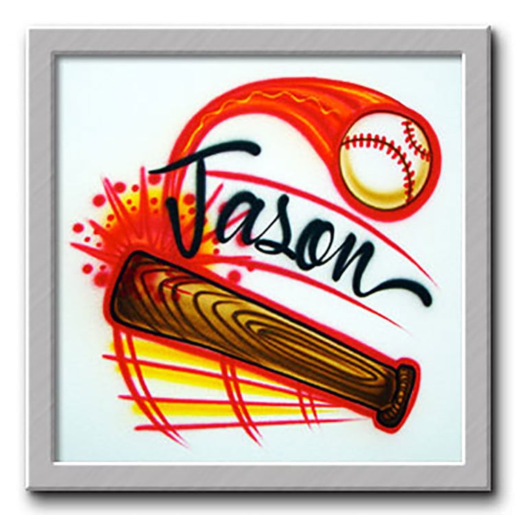 Airbrush T-Shirt Baseball Softball Fledermaus Dein Name/Wort von FreshAirShirts