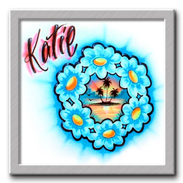 Airbrush T-Shirt Blumenkranz Strand Design Hawaii Insel Ihre Name/Wort von FreshAirShirts