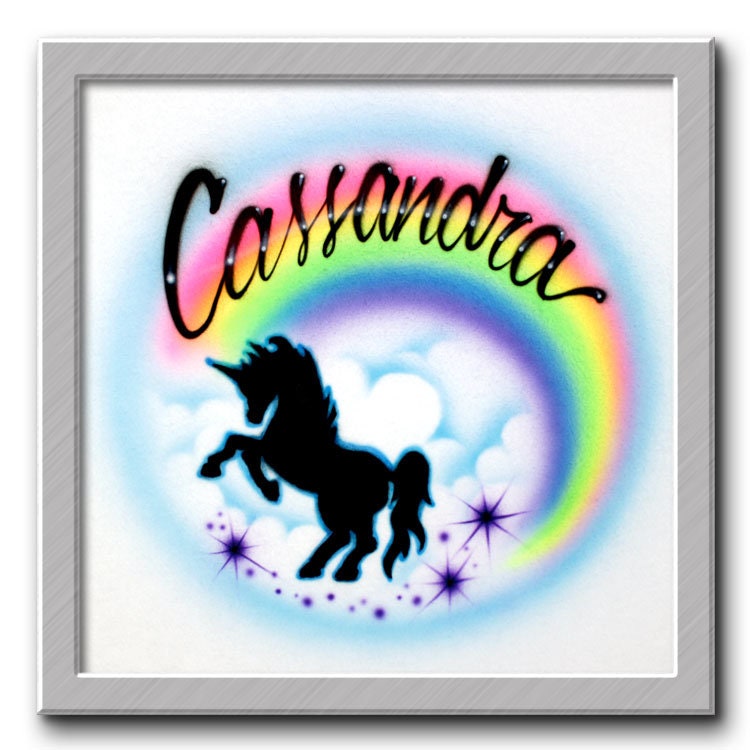 Airbrush T-Shirt - Einhorn Regenbogen T-Shirt Name Personalisieren von FreshAirShirts