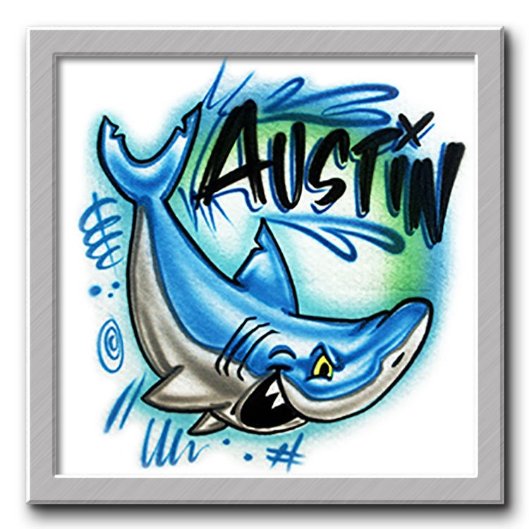 Airbrush T-Shirt Hai Mit Name Dein Name/Wort von FreshAirShirts