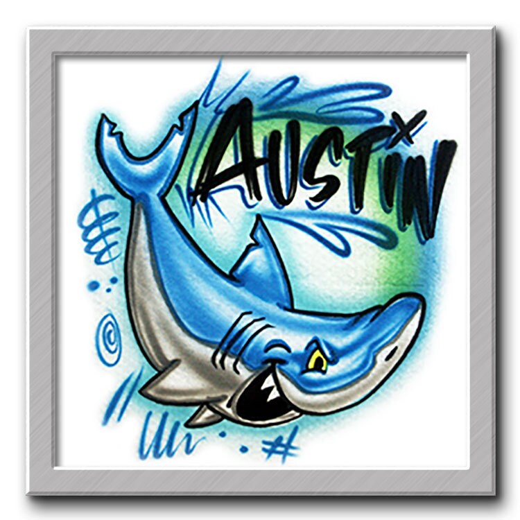 Airbrush T-Shirt Hai Mit Name Dein Name/Wort von FreshAirShirts