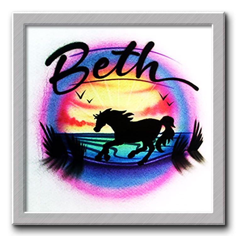 Airbrush T-Shirt Pferd Am Strand Ihre Name/Wort von FreshAirShirts