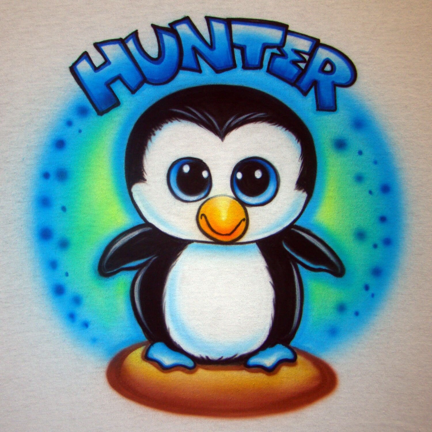 Airbrush T-Shirt - Pinguin T-Shirt Dein Name/Wort Individuell Personalisiert Geschenk von FreshAirShirts