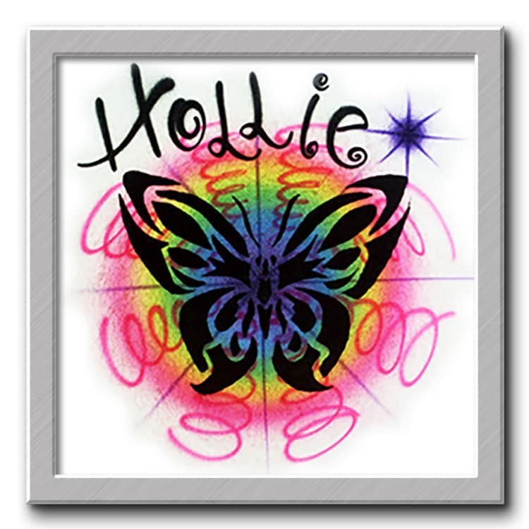 Airbrush T-Shirt Regenbogen Schmetterling Name/Wort Personalisiert von FreshAirShirts