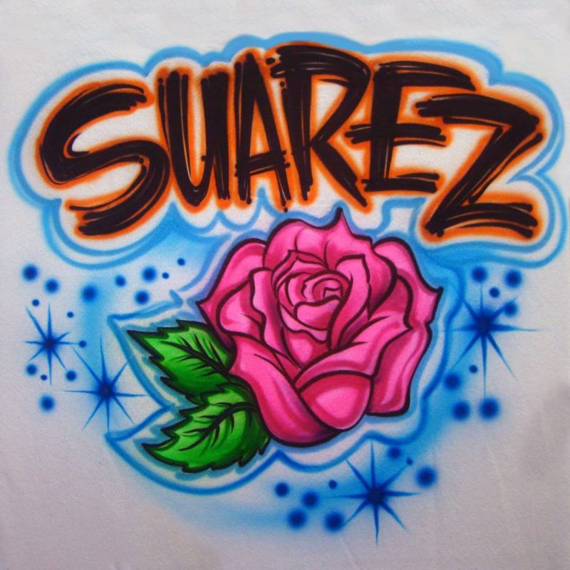 Airbrush T-Shirt - Rose Name Wort Personalisieren Individuell Geschenk Geburtstag von FreshAirShirts