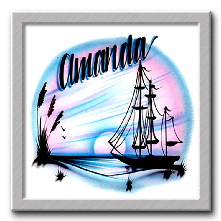 Airbrush T-Shirt Schiff Strandmotiv Boot Ihr Name/Wort von FreshAirShirts