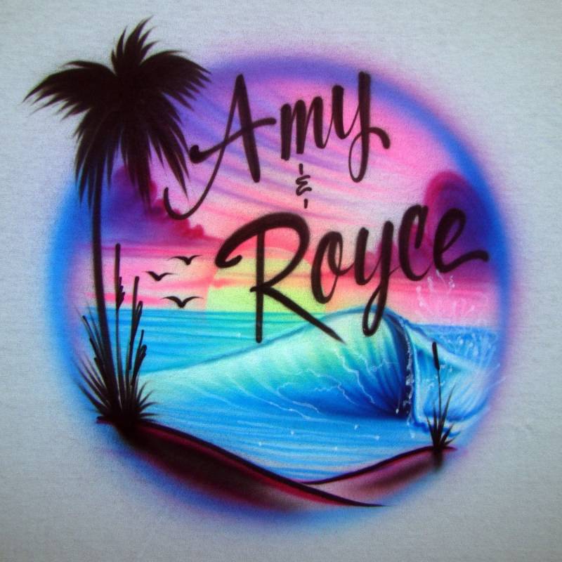 Airbrush T-Shirt - Strandszene Name Personalisiert Individuell Geschenk 2 Namen von FreshAirShirts