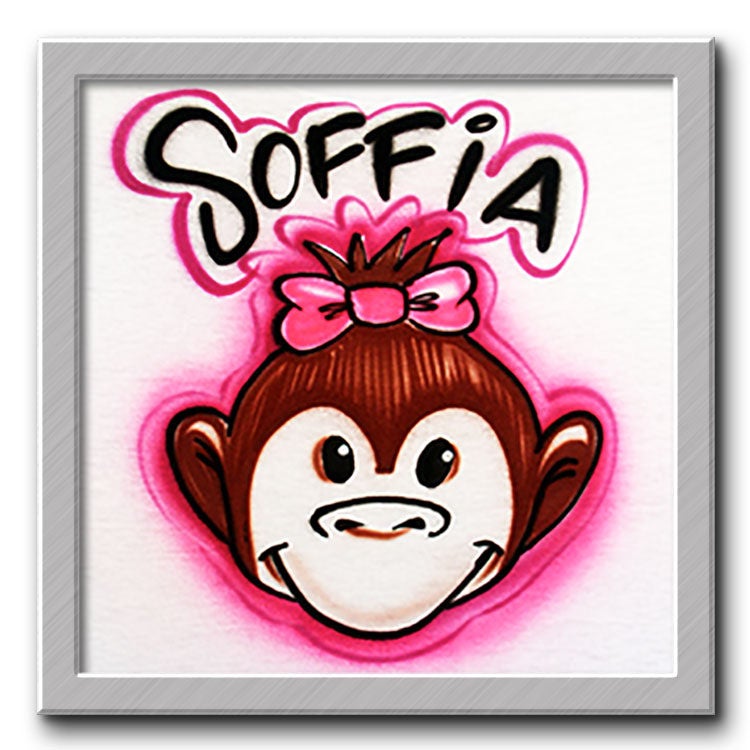 Airbrush T-Shirt Süßer Äffchen Mit Schleife Name/Wort von FreshAirShirts