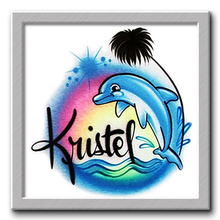 Airbrush T-Shirt Süßes Delfin Design Ihre Name/Wort von FreshAirShirts