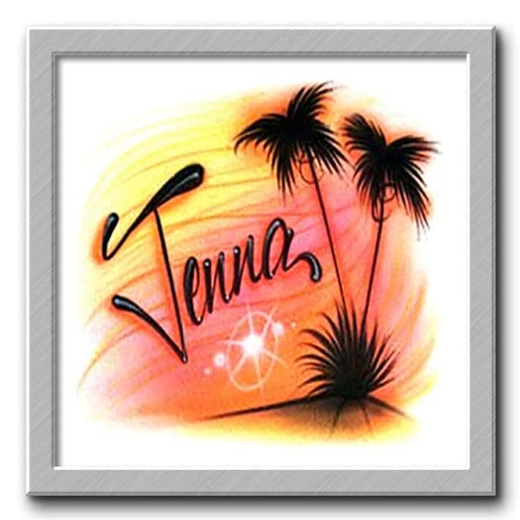Airbrushed T-Shirt 2 Palm Beach Szene Ihre Name/Wort von FreshAirShirts