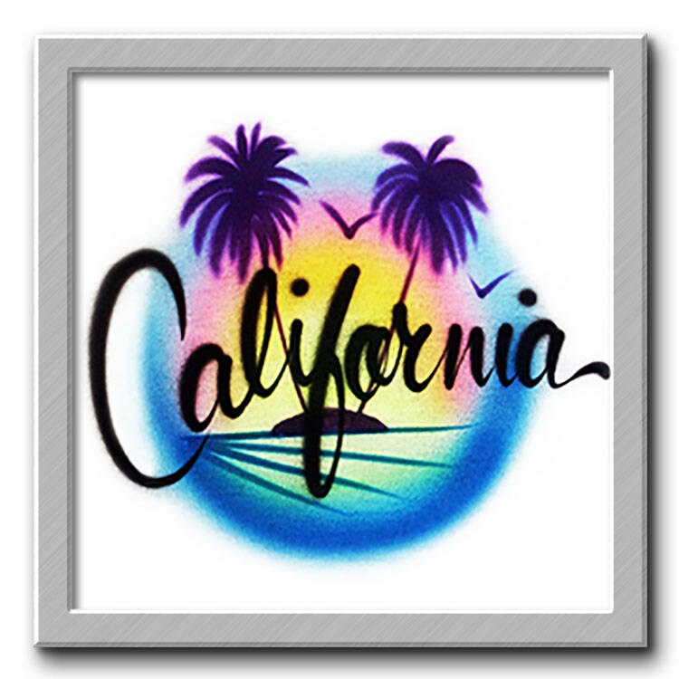 Airbrushed T-Shirt 2 Palme Sonnenuntergang Strand Szene Ihr Name/Wort von FreshAirShirts