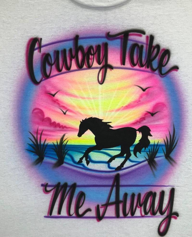 Airbrushed T-Shirt Pferd Strand Cowboy Take Me Away Airbrushed T-Shirt Pferd Strand Cowboy Take Me Away von FreshAirShirts