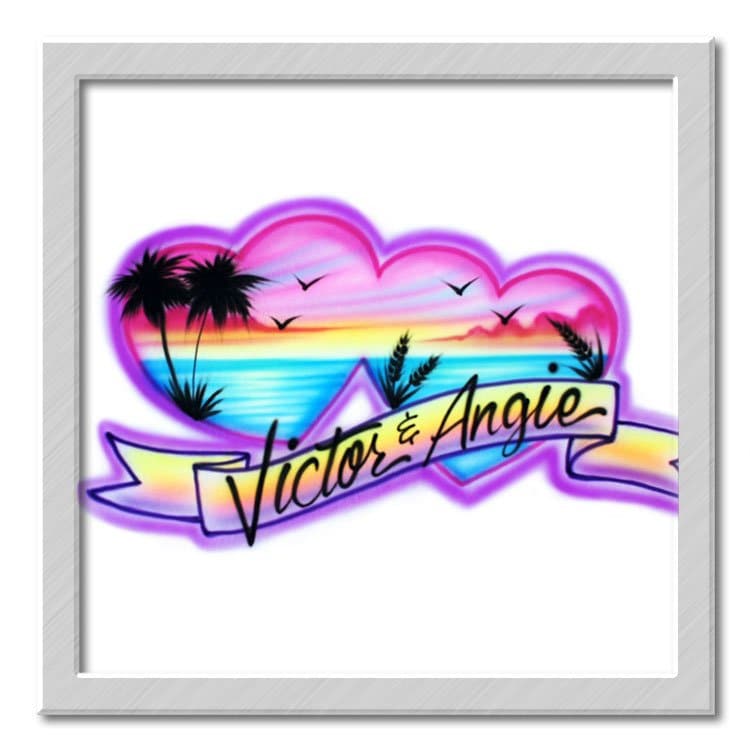 Airbrushed T-Shirt Strand Herzen Schleife Paare von FreshAirShirts