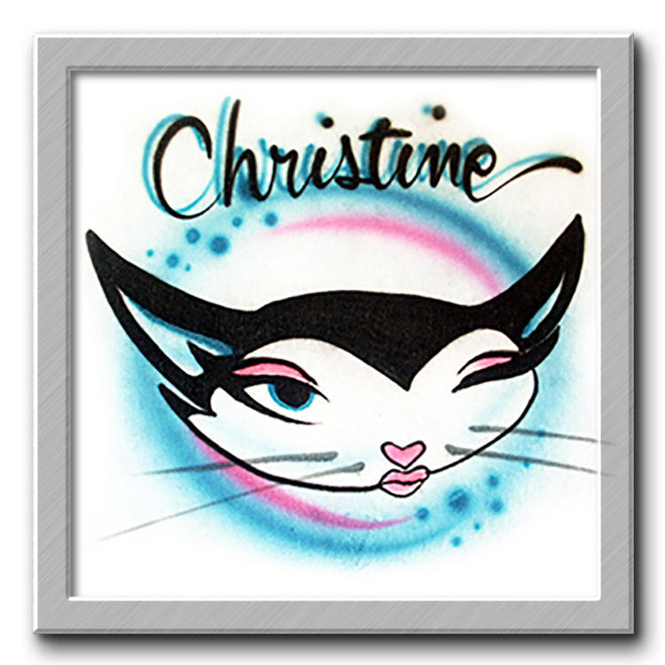 Airbrushed T-Shirt Winking Cat Dein Name/Wort von FreshAirShirts