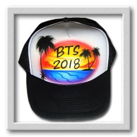 Airbrushed Trucker Hut Beach Scene Deine Worte von FreshAirShirts