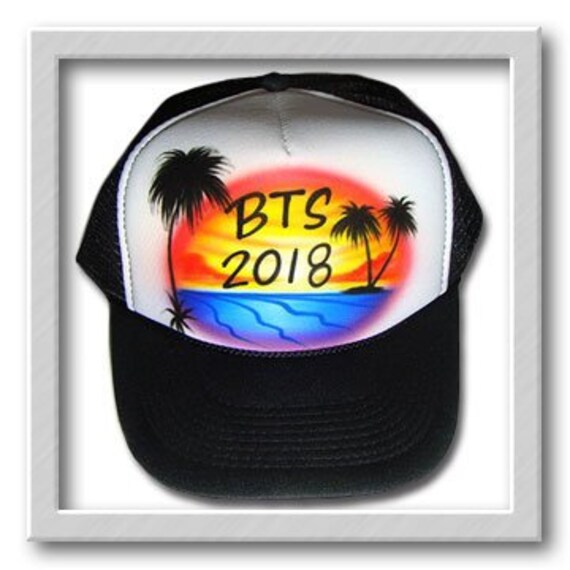 Airbrushed Trucker Hut Beach Scene Deine Worte von FreshAirShirts