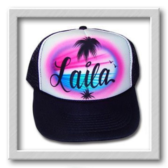 Airbrushed Trucker Hut Beach Scene One Word von FreshAirShirts