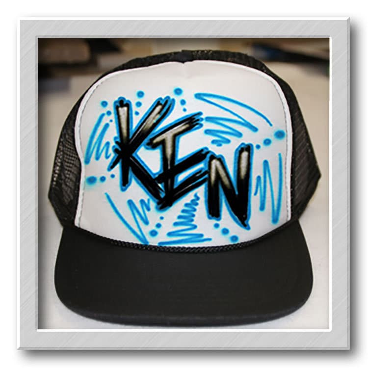 Airbrushed Trucker Hut Scratch Name Hat Mütze von FreshAirShirts