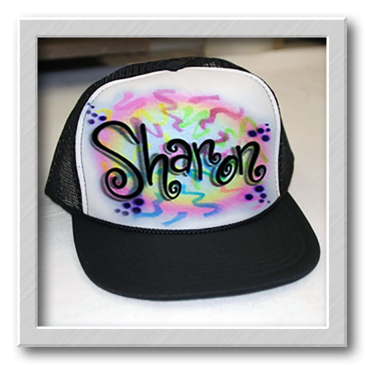 Airbrushed Trucker Hut Swirly Print Name Hat Mütze von FreshAirShirts
