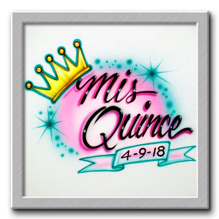 Mis Quince Airbrush T-Shirt Krone Geburtstag Tiara 15 16 Prinzessin von FreshAirShirts