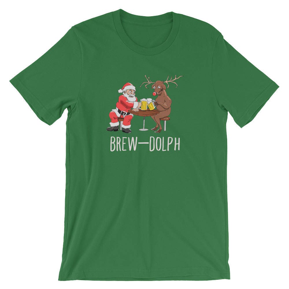 Brauen-Dolph Lustige Xmas Shirt | Rudolph Rentier-Santa Trinken Bier T-Shirt Rudolf Rednosed Mit Santa Weihnachten von FreshDressedTees