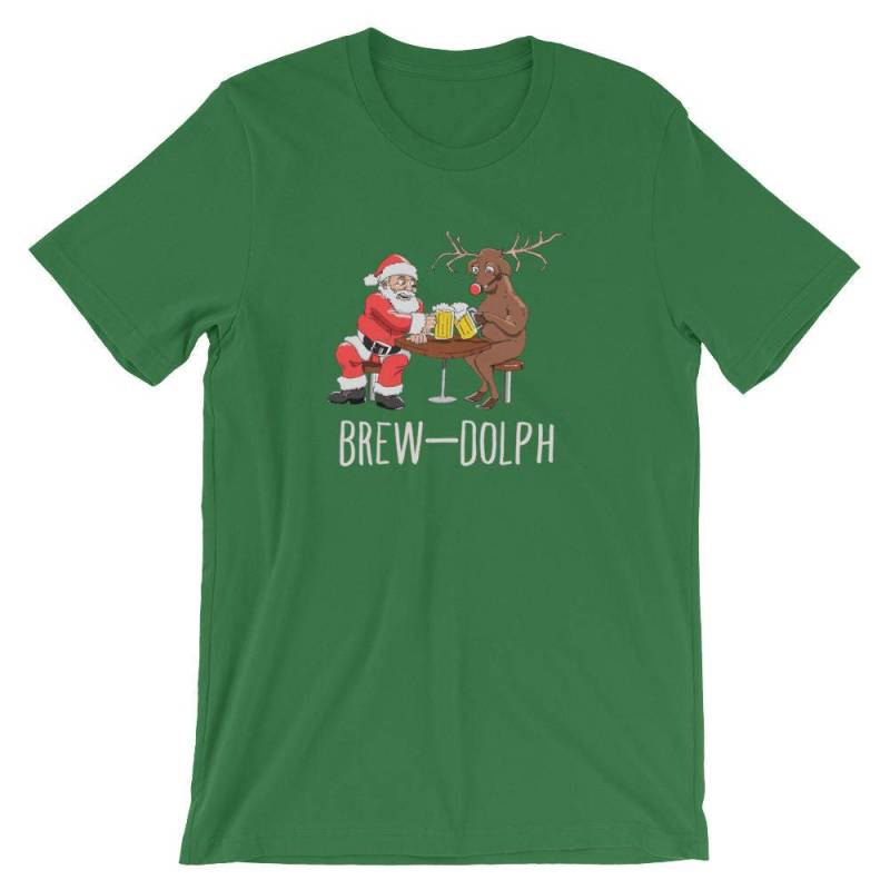 Brauen-Dolph Lustige Xmas Shirt | Rudolph Rentier-Santa Trinken Bier T-Shirt Rudolf Rednosed Mit Santa Weihnachten von FreshDressedTees