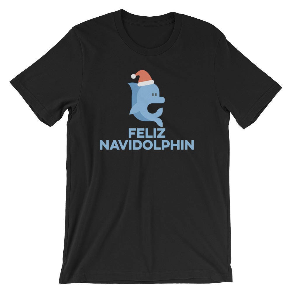 Feliz Navidolphin Lustige T-Shirt | Delfin Mit Weihnachtsmütze Xmas Frohe Weihnachten Urlaub Wortspiel Outfit Idee Kurzarm-Unisex Shirt von FreshDressedTees