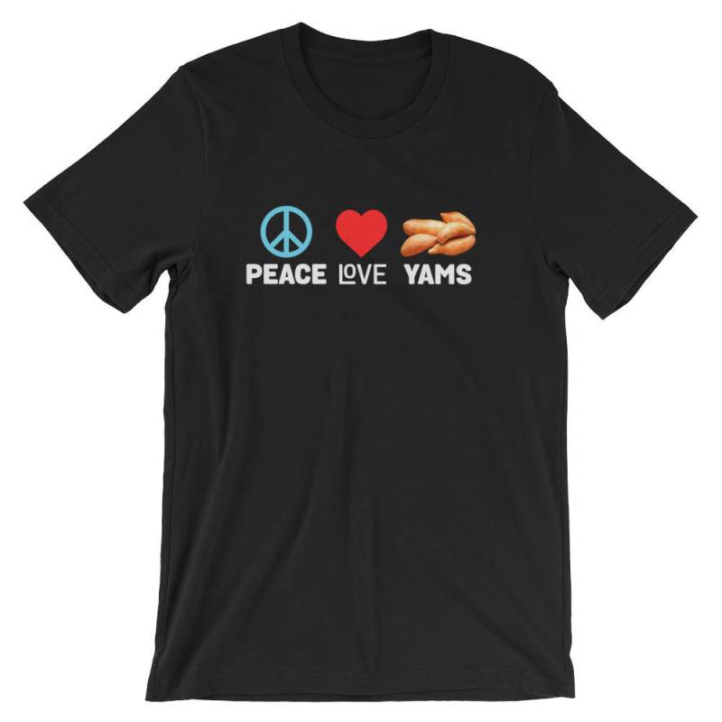 Frieden Liebe Süßkartoffeln Lustige Abendessen Essen Humor Unisex Shirt | Thanksgiving Urlaub Feier Cool Faul Kostüm T-Shirt Sweet Potato Kurzarm von FreshDressedTees