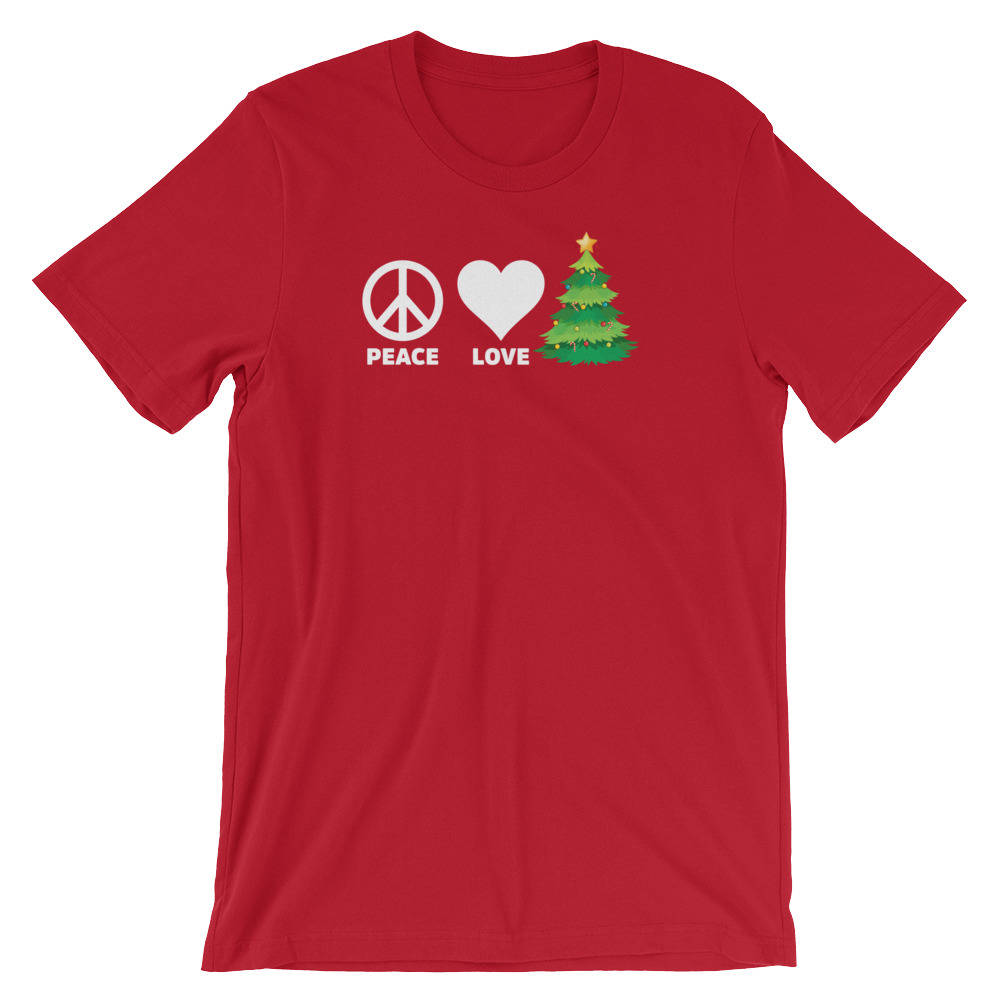 Frieden Liebe Weihnachtsbaum Tshirt | Frohe Urlaub Xmas Lustige Grafik T-Shirt Party Feier Cool Kurzarm-Unisex Shirt von FreshDressedTees