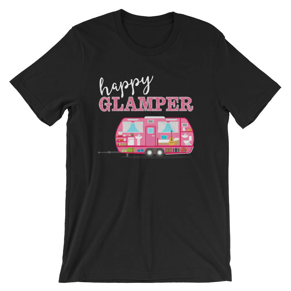 Glücklich Glamper T-Shirt | Lustige Rosa Camper Luxus Rv Grafik Shirt T-stück Für Glamping Mädchen & Camping-Liebhaber Geschenk Kurzarm T-Shirt von FreshDressedTees