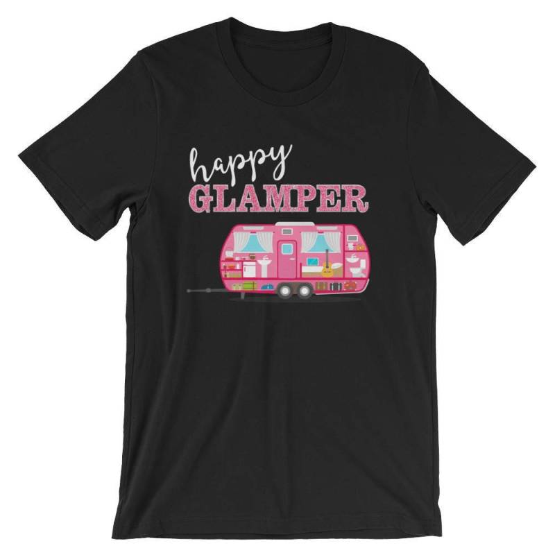 Glücklich Glamper T-Shirt | Lustige Rosa Camper Luxus Rv Grafik Shirt T-stück Für Glamping Mädchen & Camping-Liebhaber Geschenk Kurzarm T-Shirt von FreshDressedTees