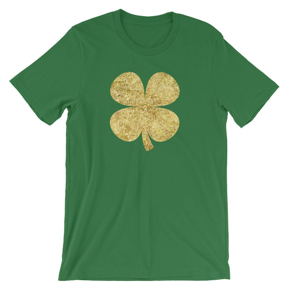 Gold Glitzerndes Kleeblatt Grün Shamrock St. Patricks Tag Unisex T-Shirt | Lustige Kobold Garten Fee Irland Trinken Partei Urlaub Shirt von FreshDressedTees
