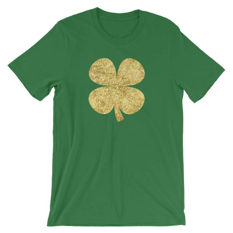 Gold Glitzerndes Kleeblatt Grün Shamrock St. Patricks Tag Unisex T-Shirt | Lustige Kobold Garten Fee Irland Trinken Partei Urlaub Shirt von FreshDressedTees