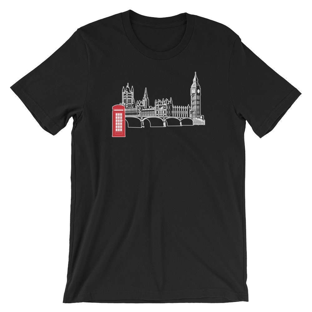 London City Rote Telefonzelle Cool Unisex-Shirt | Vereinigtes Königreich Stolz Großbritannien T-Shirt Beste Souvenir Kurzarm-T-Shirt von FreshDressedTees