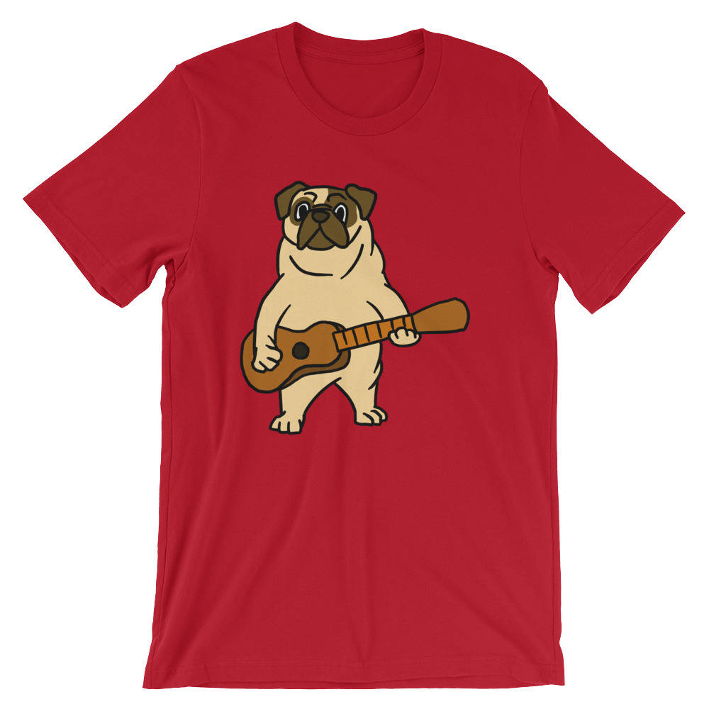 Mops Hund Spielen Gitarre Witzig Humor Unisex Shirt | Gitarrist Cartoon Tier Rock Musik Liebhaber Wortspiel Geschenk T-Shirt von FreshDressedTees