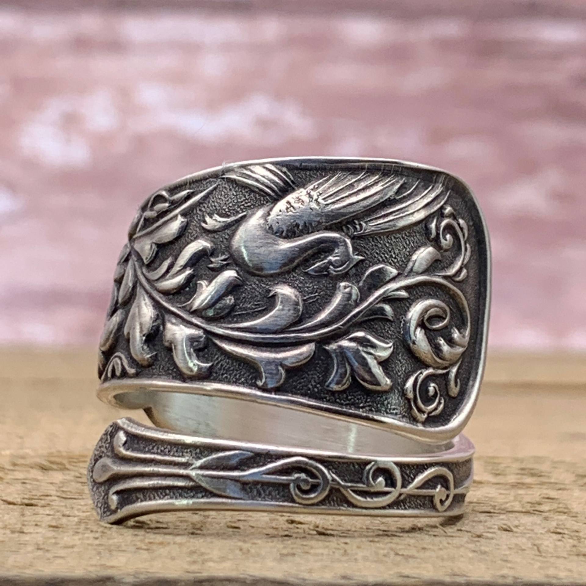 Sterling Silber Vogel Löffel Ring, Knowles Silver, Muster 1880, Vintage Schmuck, Statement Ring von FreshMintCoinJewelry