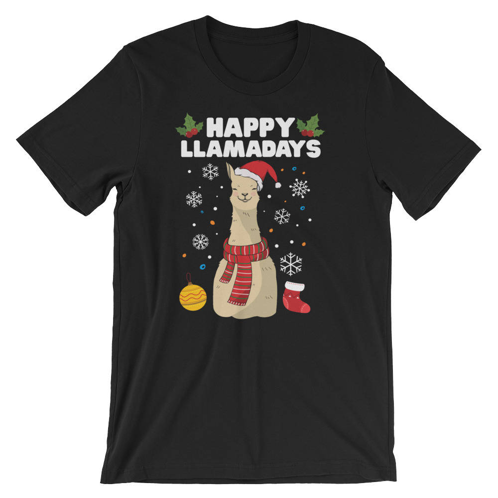 Glücklich Llamadays Festliche Weihnachten Lllama Alpaka Pyjama Lama Urlaub Kurzarm Unisex T-Shirt von FreshOutlookArt
