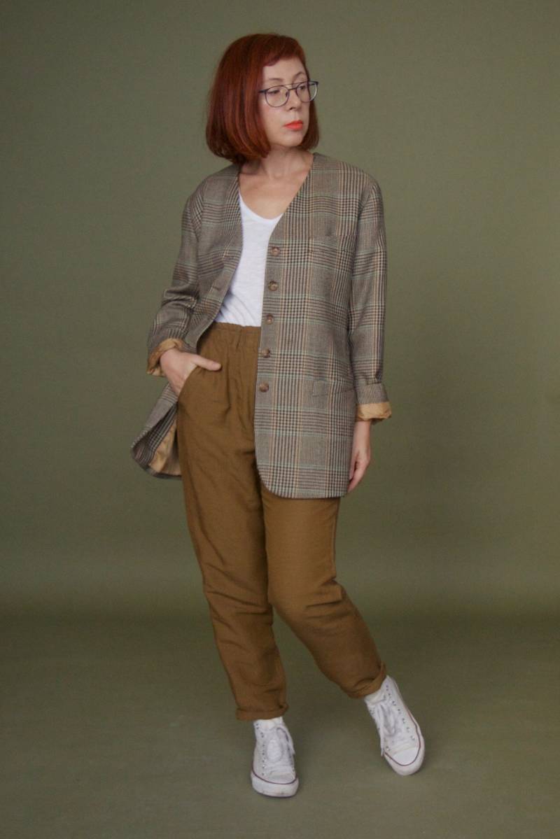 Karo Georges Rech Jacke Vintage 80Er Jahre Blazer Gefüttert V Hals Oversized Karierte Twilled Wolle Kariert Wolljacke von FreshTrashVTG