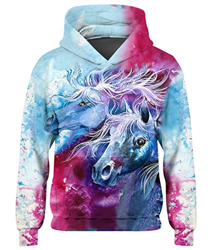 Freshhoodies Bunt Kinder Hoodie Junge 3D Einhorn Gedruckt Hoodie Animal Männer Kapuze Pullover Lustig Herbst Sweatshirt Mädchen Hoodies Teenager Hoody Pullover 8-10 Jahre von Freshhoodies