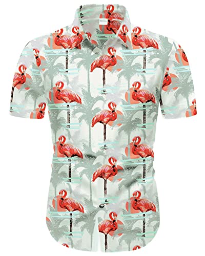 Freshhoodies Hawaii Hemd Männer Hemd Herren Flamingo Palmen Hässliche 3D Druck Lustige Weiß Freizeithemden Sommerhemd Bad Taste, XXL von Freshhoodies
