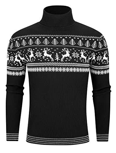 Freshhoodies Weihnachtspullover Herren Rollkragen Winter Pullover Männer Rollkragenpullover Langarmshirt Weihnachtspullover Pulli Schwarz XXL von Freshhoodies