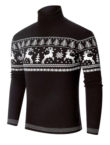 Freshhoodies Weihnachtspullover Herren Rollkragen Winter Pullover Männer Rollkragenpullover Langarmshirt Weihnachtspullover Pulli Schwarz XXL von Freshhoodies
