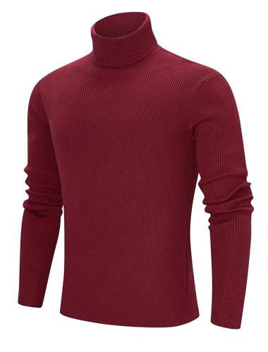 Freshhoodies Rollkragenpullover Herren Winter Pullover Männer Pullover Herren Rollkragen Freizeit Langarmshirt Feinstrick Sweater Pulli Rot M von Freshhoodies