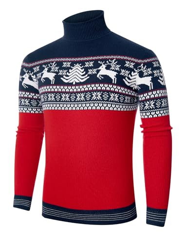 Freshhoodies Winter Pullover Männer Rollkragenpullover Weihnachtspullover Rollkragen Weihnachten Pullover Herren Pulli Langarmshirt Rot Blau XL von Freshhoodies