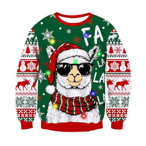 Freshhoodies Herren Unisex Retro Weihnachten Strickpullover Alpaka Weihnachtspullover Mit LED Beleuchtung Lustig Neuheit Schneeflocke Rot Grün Hässliche Pulli Winter Christmas Sweater Jumper L von Freshhoodies